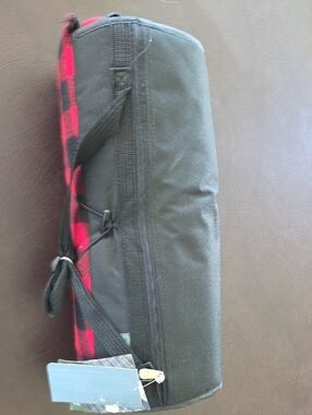 Black and Red Plaid Picnic Blanket Canvas Carry Bag